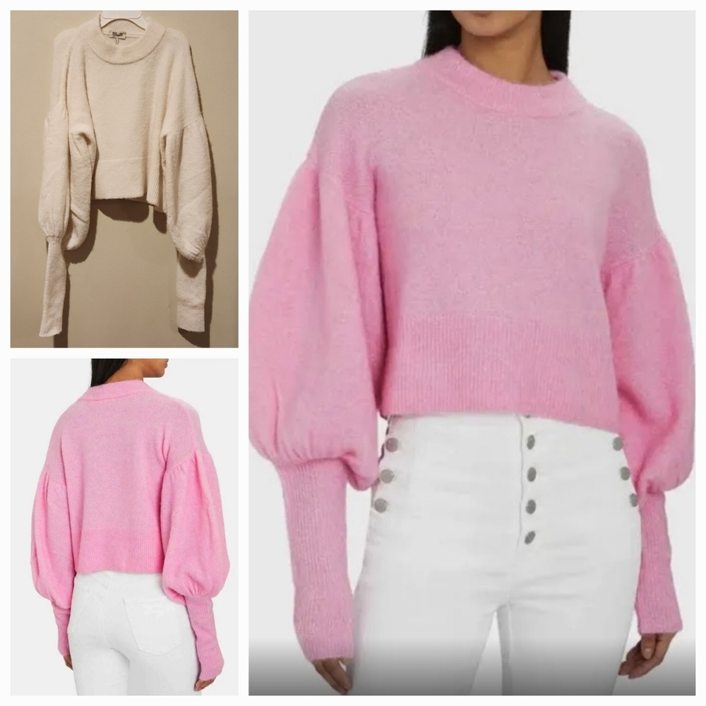 ❤️ BAUM UND PFERDGARTEN CREAM COLINE PUFF SLEEVE ALPACA BLEND SWEATER, LARGE